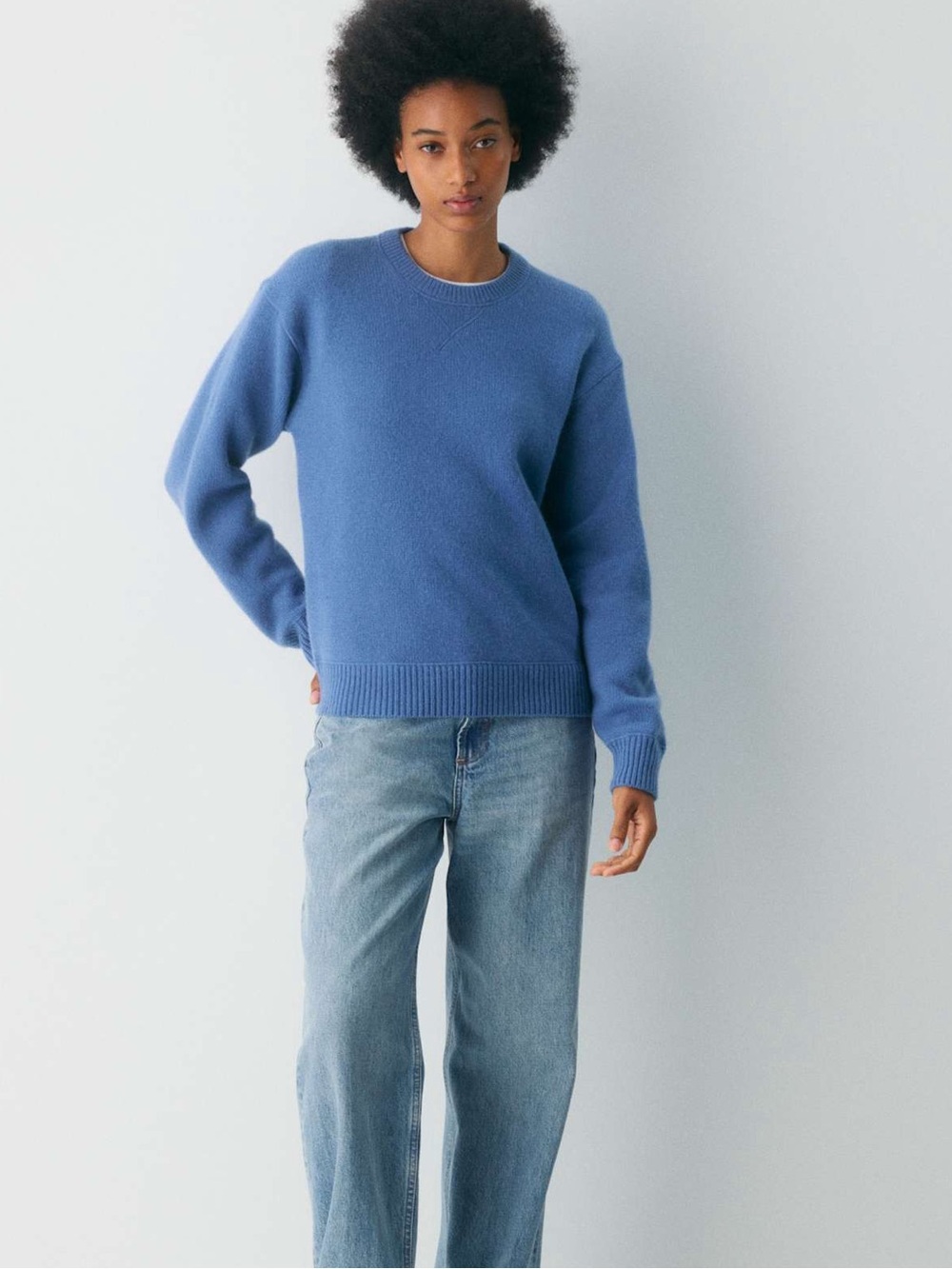 Aritzia TNA Aimy Wool Crewneck Sweater Blue XS